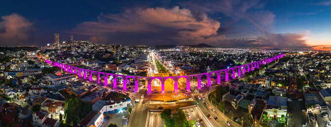 Panoramic Aerial view of Querétaro Skyline at dusk