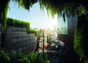 Vista urbana panorámica desde las alturas, destacando desarrollos inmobiliarios premium con arquitectura contemporánea y zonas verdes integradas en las azoteas. Este entorno evidencia un compromiso sólido con la sostenibilidad, incorporando espacios ecológicos que realzan el valor de los activos y promueven una calidad de vida superior. La luz natural baña la ciudad, donde la movilidad organizada y el diseño vanguardista crean un ambiente exclusivo ideal para inversores o compradores que buscan excelencia, rentabilidad y bienestar en una ubicación privilegiada.