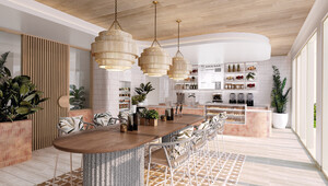 Este exclusivo bar de zumos destaca la sofisticación contemporánea del Caribe Mexicano a través de elegantes detalles en madera, luminaria colgante de diseño y una extensa mesa comunal con sillas tapizadas en patrones distintivos. La abundante luz natural proveniente de ventanales de gran formato realza un mostrador cuidadosamente diseñado para exhibir una selecta variedad de bebidas y bocadillos. Esta propiedad integra a la perfección acabados premium, atmósfera aspiracional y funcionalidad moderna, convirtiéndose en un espacio ideal para inversionistas exigentes que buscan activos diferenciadores en ubicaciones estratégicas del mercado inmobiliario de alto nivel.