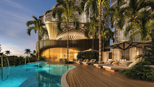 Descubra la exclusiva área de alberca al aire libre en One Laguna Cancún, un espacio de diseño moderno que integra elegantes terrazas de madera, sofisticadas tumbonas, sombrillas premium y palmeras tropicales. El entorno se complementa con la arquitectura vanguardista del edificio principal, que destaca por sus amplios ventanales y una iluminación cálida durante el atardecer caribeño. Una propuesta única en el Caribe mexicano diseñada para inversionistas y compradores exigentes que buscan lujo, confort y un estilo de vida inigualable.